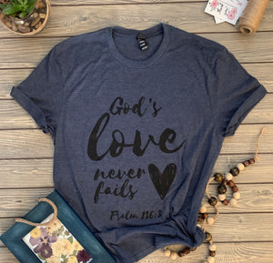 God's Love Never Fails (Heathered Navy)
